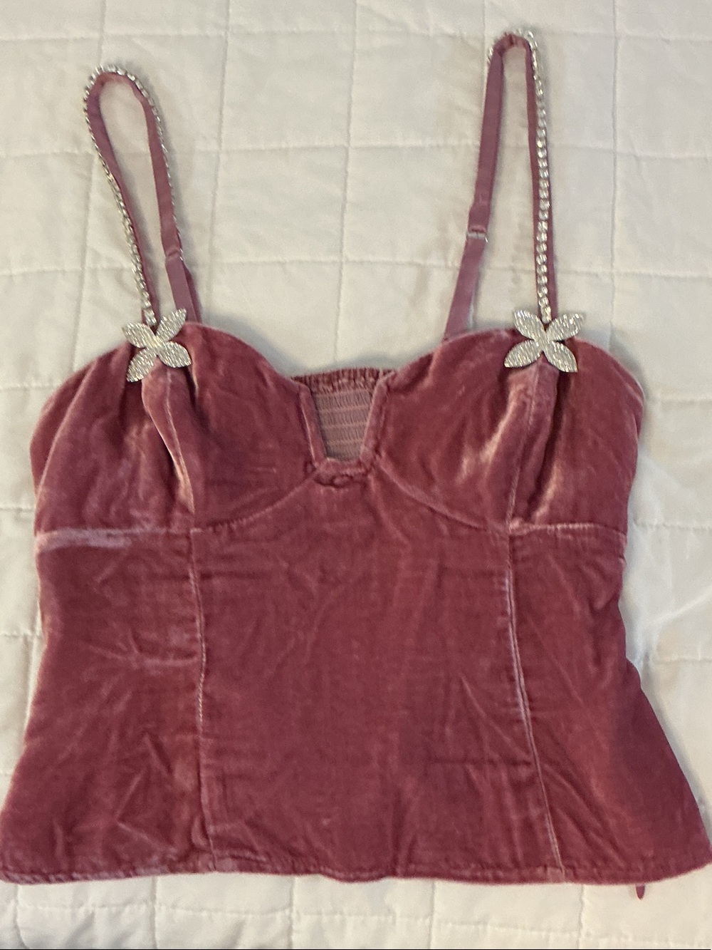 Reformation Rose Velvet Cami with Crystal Flower Straps